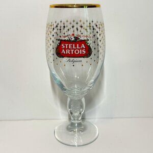 Stella Artois Glass with Gold Rim and Stars / Enjoy The Present Drinking Glass